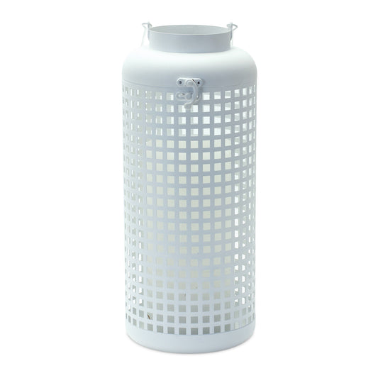 14" White Distressed Lattice Iron Floor Lantern Candle Holder - Loft&Timber