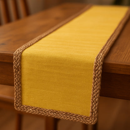 72" Yellow And Natural Cotton And Jute Table Runner - Loft&Timber