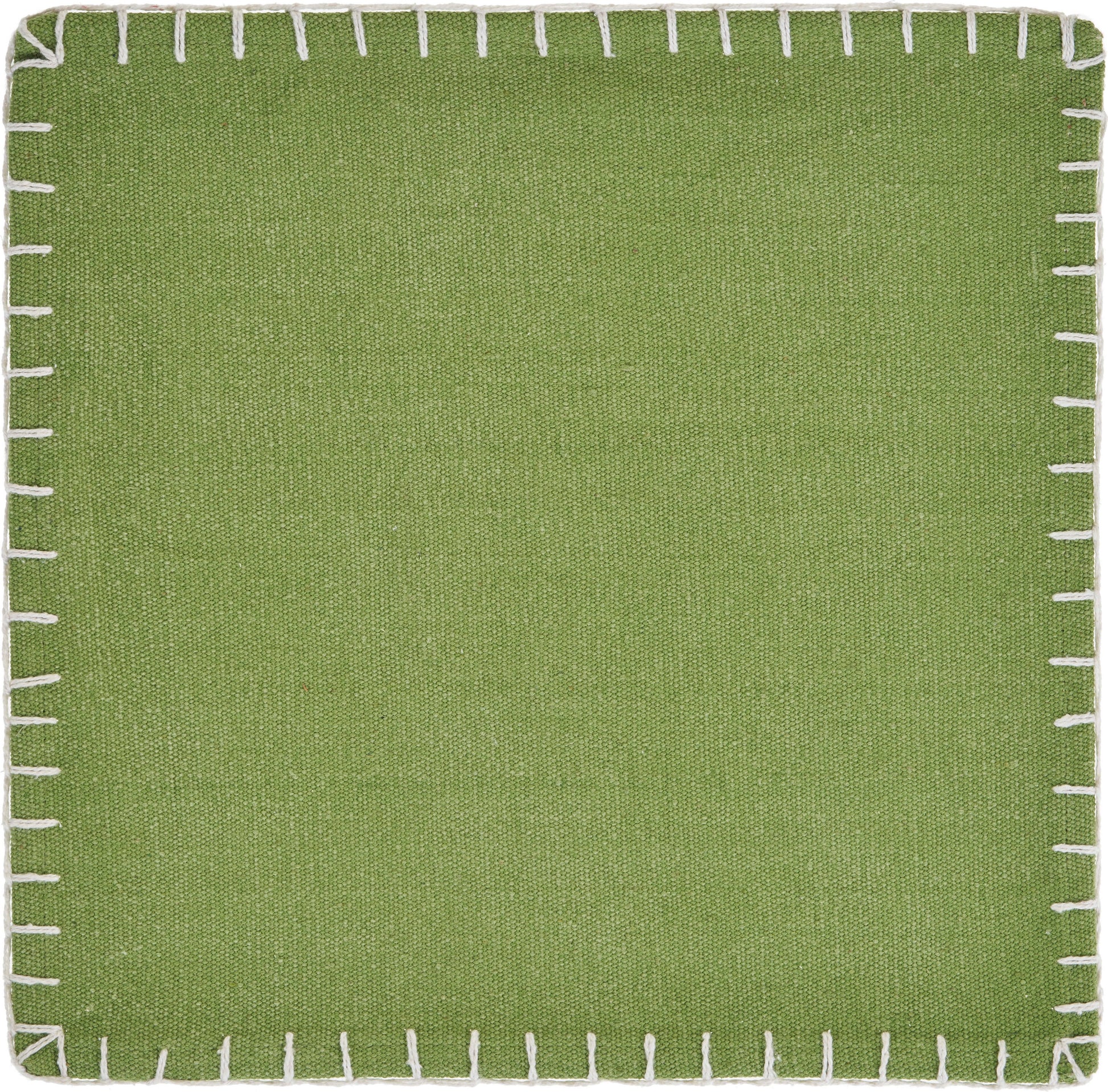 15" Set of Four Natural And Olive Green Embroidered Edge Cotton Square Placemats-2