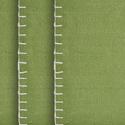 15" Set of Four Natural And Olive Green Embroidered Edge Cotton Square Placemats-3