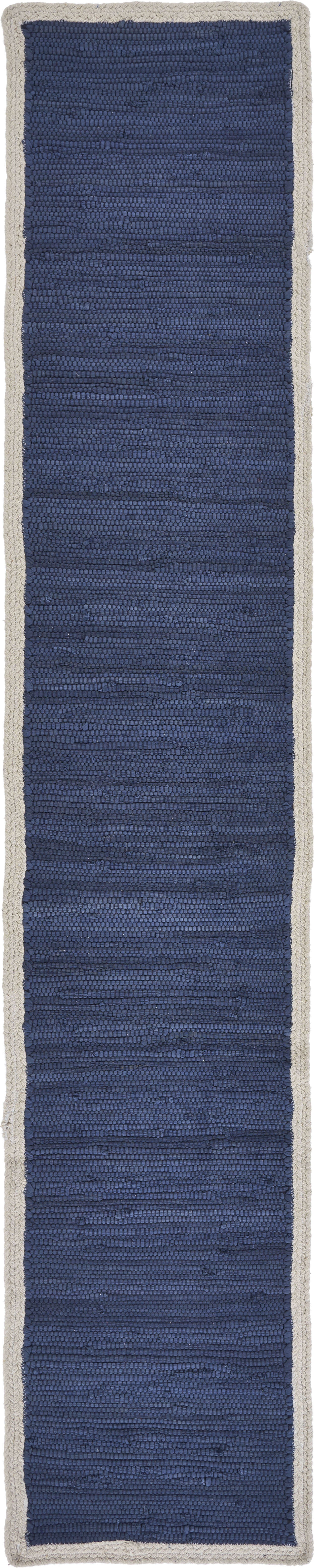 80" Navy Blue And Natural Solid With Border Cotton Table Runner - Loft&Timber