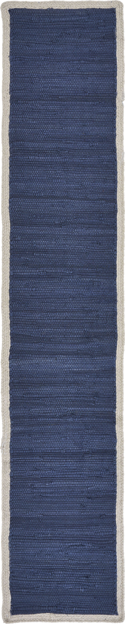 80" Navy Blue And Natural Solid With Border Cotton Table Runner - Loft&Timber