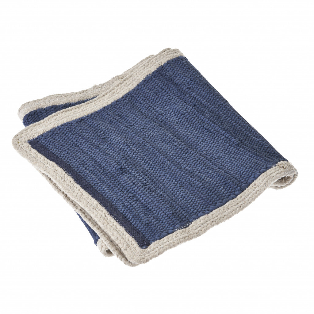 80" Navy Blue And Natural Solid With Border Cotton Table Runner - Loft&Timber