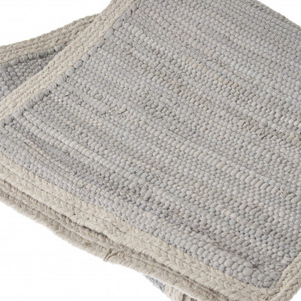 80" Light Gray And Natural Solid With Border Cotton Table Runner - Loft&Timber