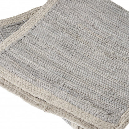 80" Light Gray And Natural Solid With Border Cotton Table Runner - Loft&Timber