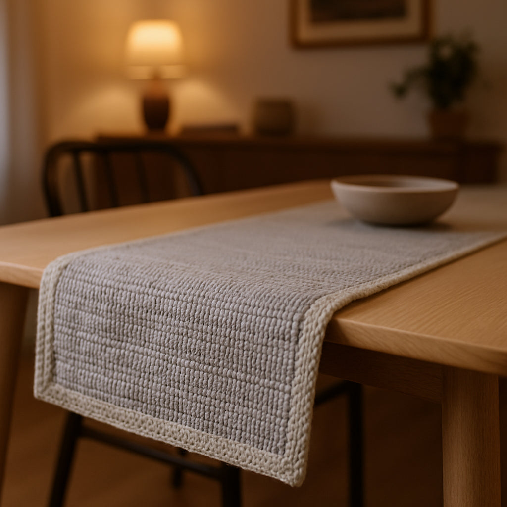 80" Light Gray And Natural Solid With Border Cotton Table Runner - Loft&Timber