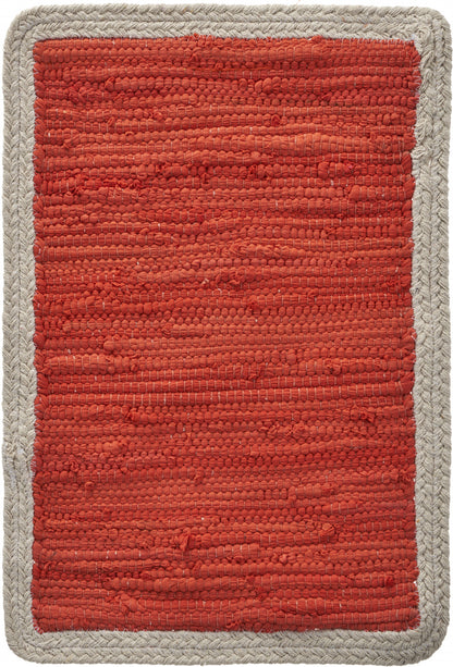 19" Set of Four Orange And Natural Solid With Border Cotton Placemats - Loft&Timber