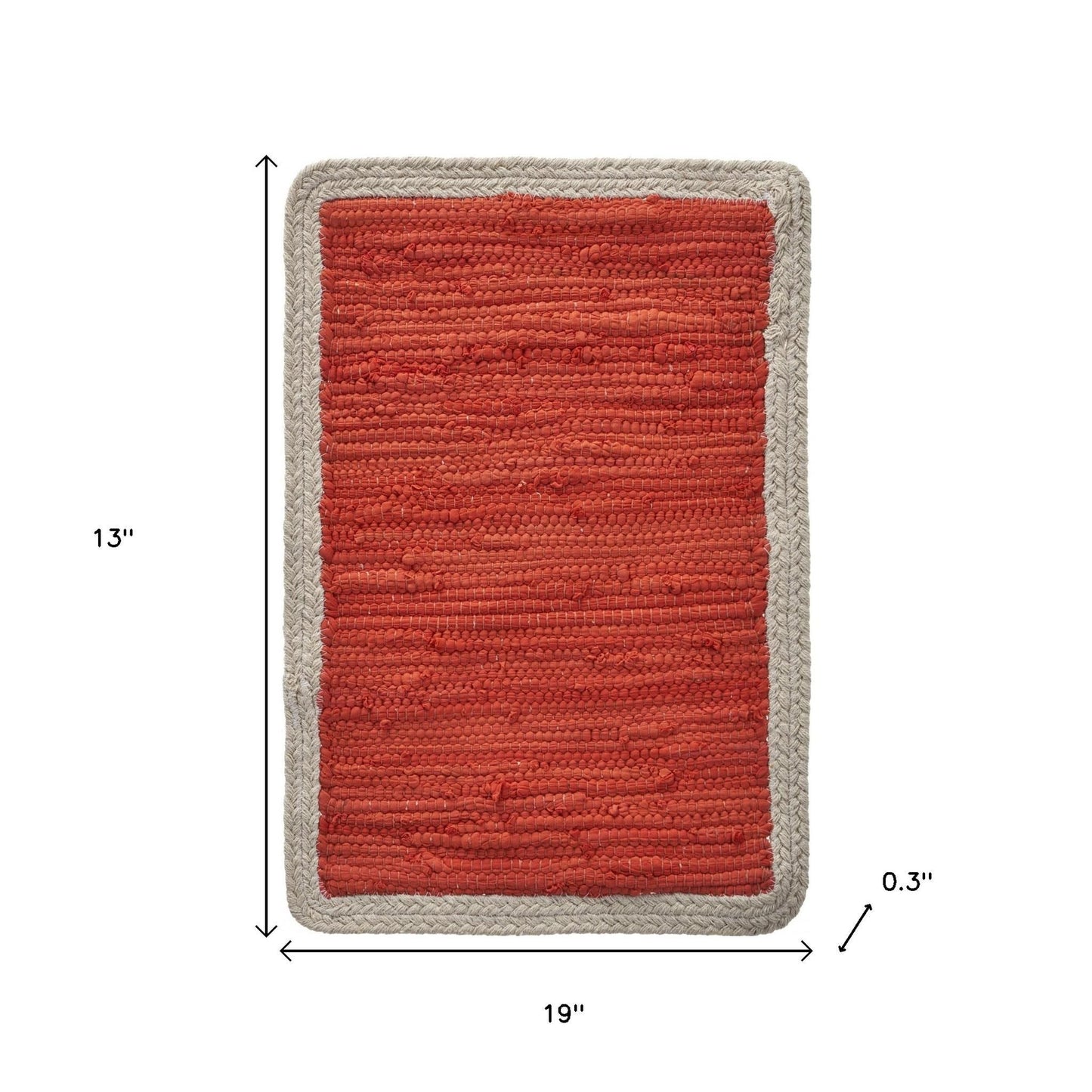 19" Set of Four Orange And Natural Solid With Border Cotton Placemats - Loft&Timber