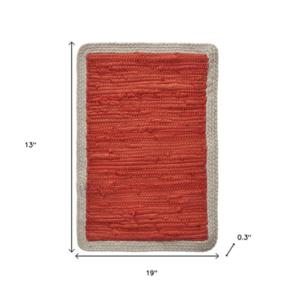 19" Set of Four Orange And Natural Solid With Border Cotton Placemats - Loft&Timber