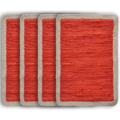 19" Set of Four Orange And Natural Solid With Border Cotton Placemats - Loft&Timber