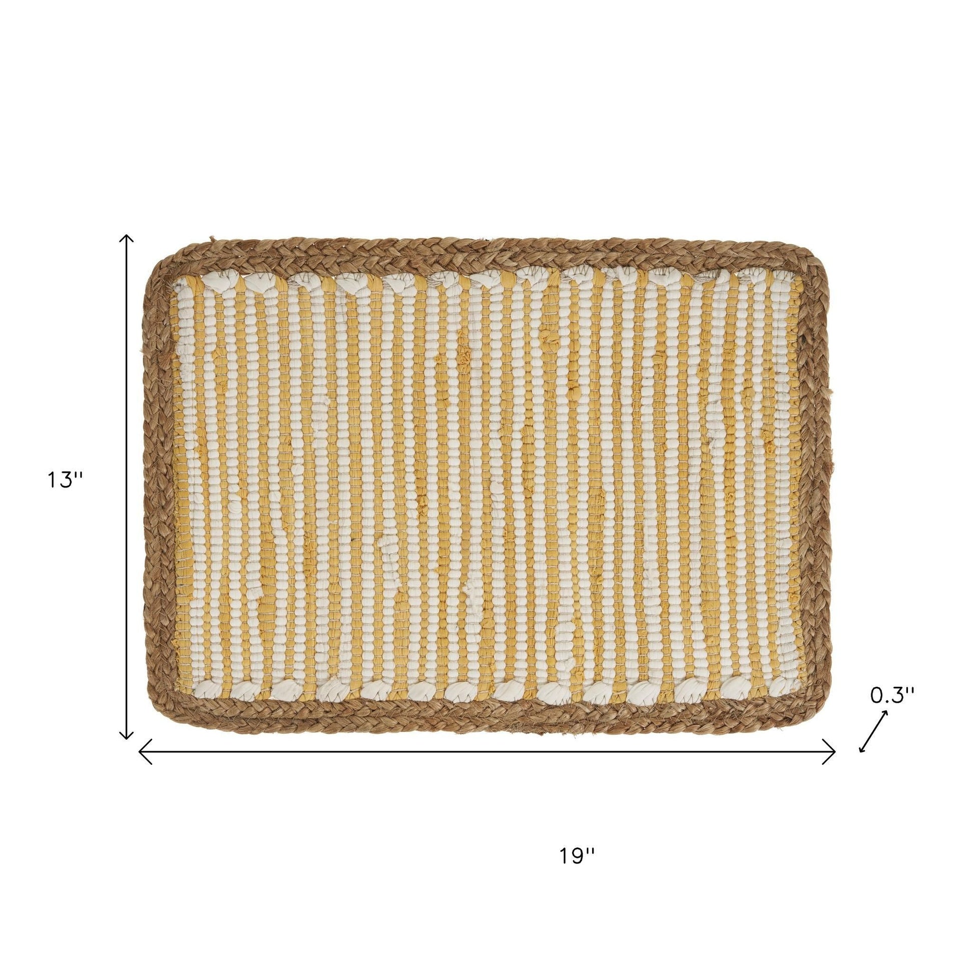 19" Set of Four Cream Yellow And Natural Striped Cotton And Jute Placemats-5