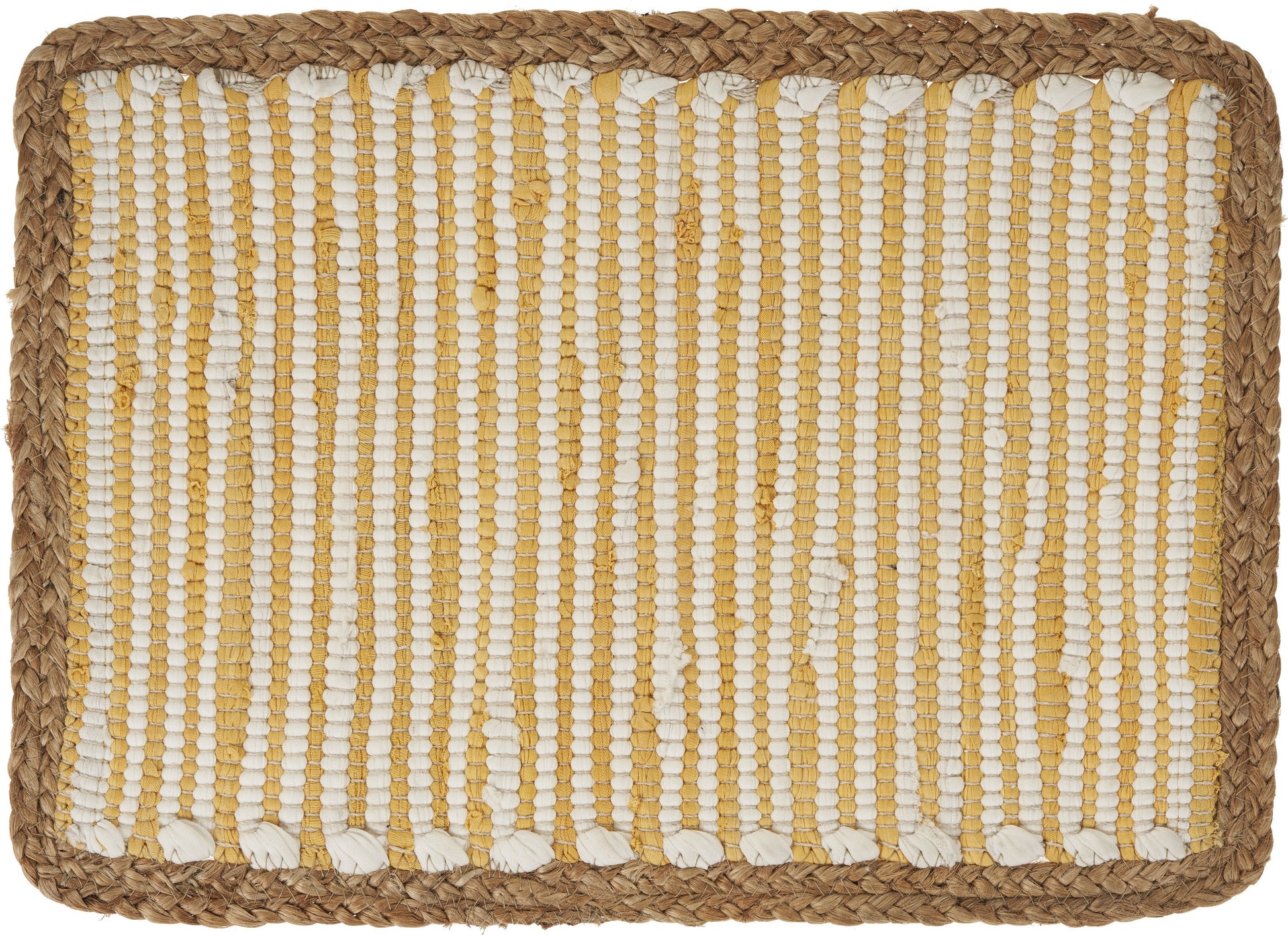 19" Set of Four Cream Yellow And Natural Striped Cotton And Jute Placemats-4