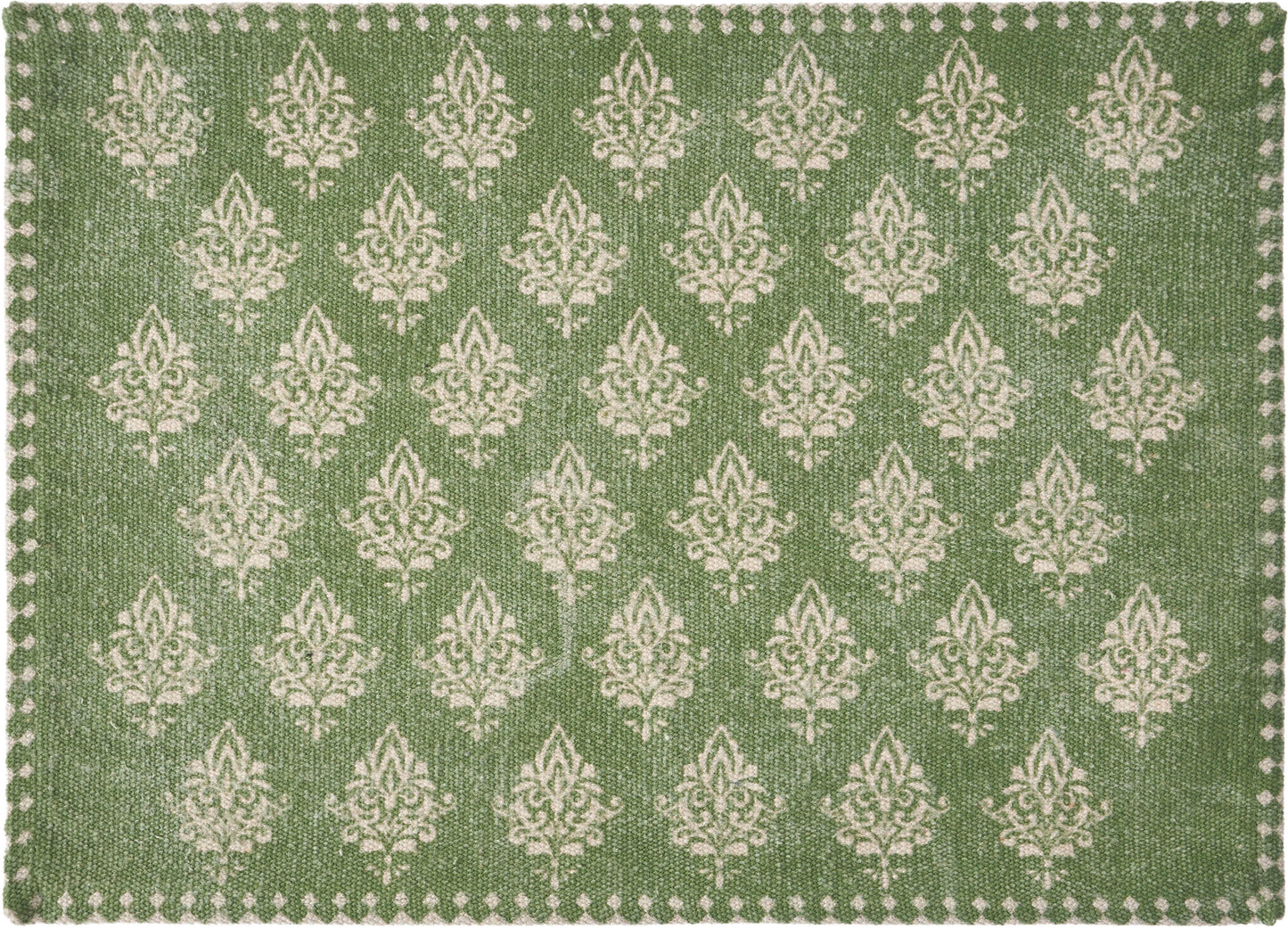 19" Set of Four Green And Cream Geometric Medallion Cotton Placemats - Loft&Timber