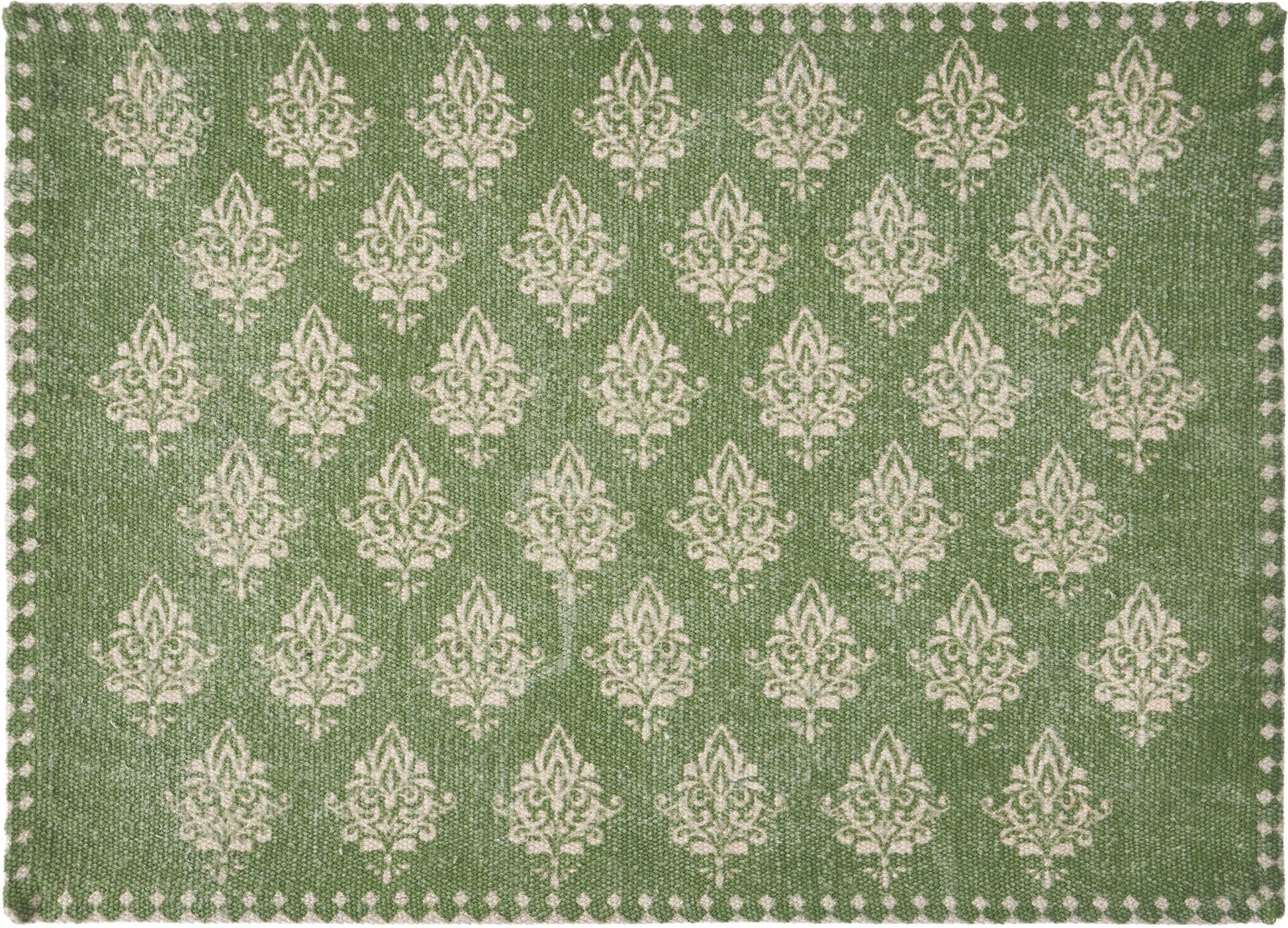 19" Set of Four Green And Cream Geometric Medallion Cotton Placemats - Loft&Timber