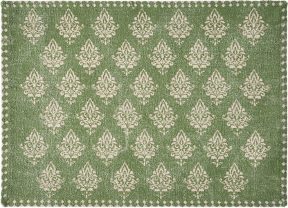 19" Set of Four Green And Cream Geometric Medallion Cotton Placemats - Loft&Timber