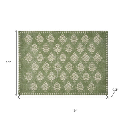 19" Set of Four Green And Cream Geometric Medallion Cotton Placemats - Loft&Timber