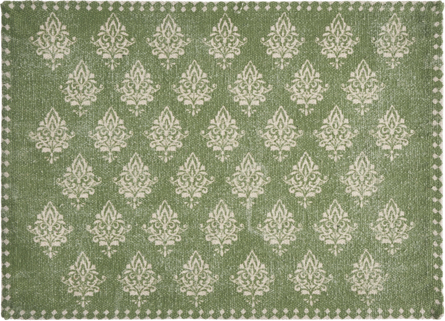 19" Set of Four Green And Cream Geometric Medallion Cotton Placemats - Loft&Timber