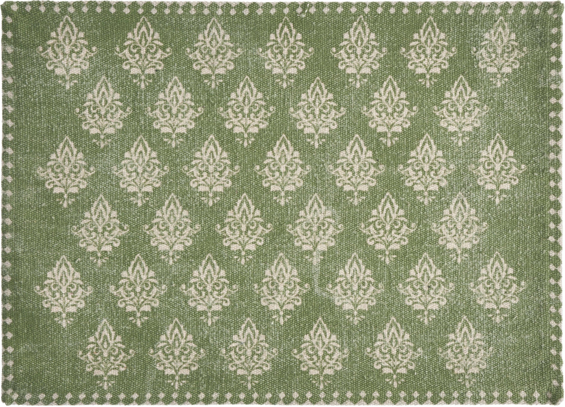 19" Set of Four Green And Cream Geometric Medallion Cotton Placemats - Loft&Timber
