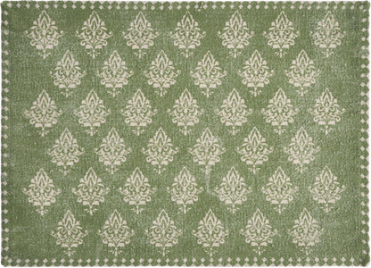 19" Set of Four Green And Cream Geometric Medallion Cotton Placemats - Loft&Timber