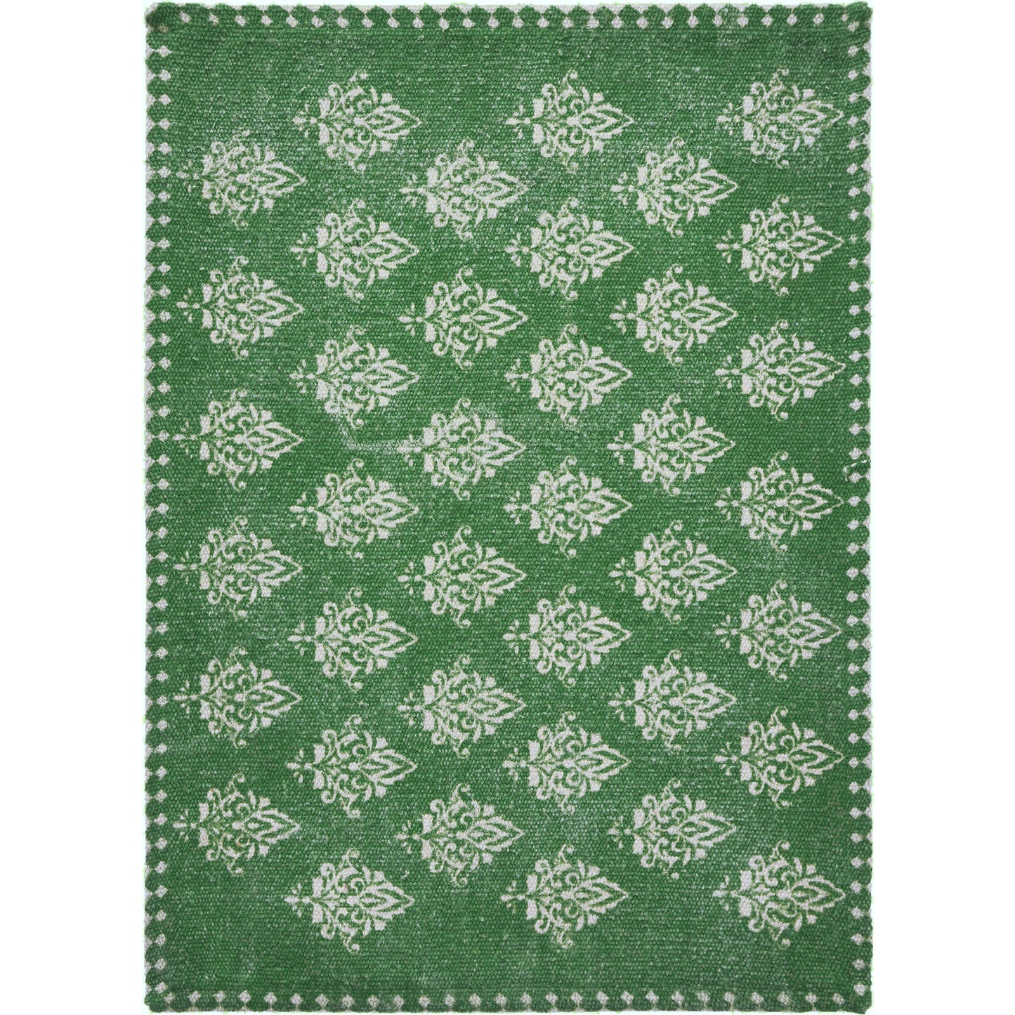 19" Set of Four Green And Cream Geometric Medallion Cotton Placemats - Loft&Timber