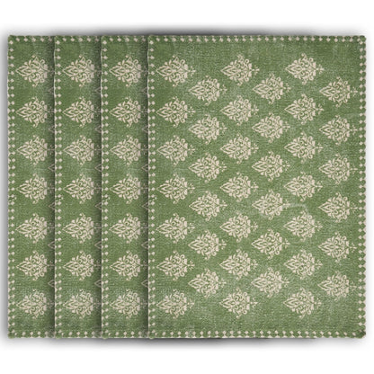 19" Set of Four Green And Cream Geometric Medallion Cotton Placemats - Loft&Timber