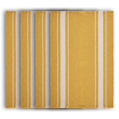 19" Set of Four Yellow And White Striped Cotton Placemats - Loft&Timber