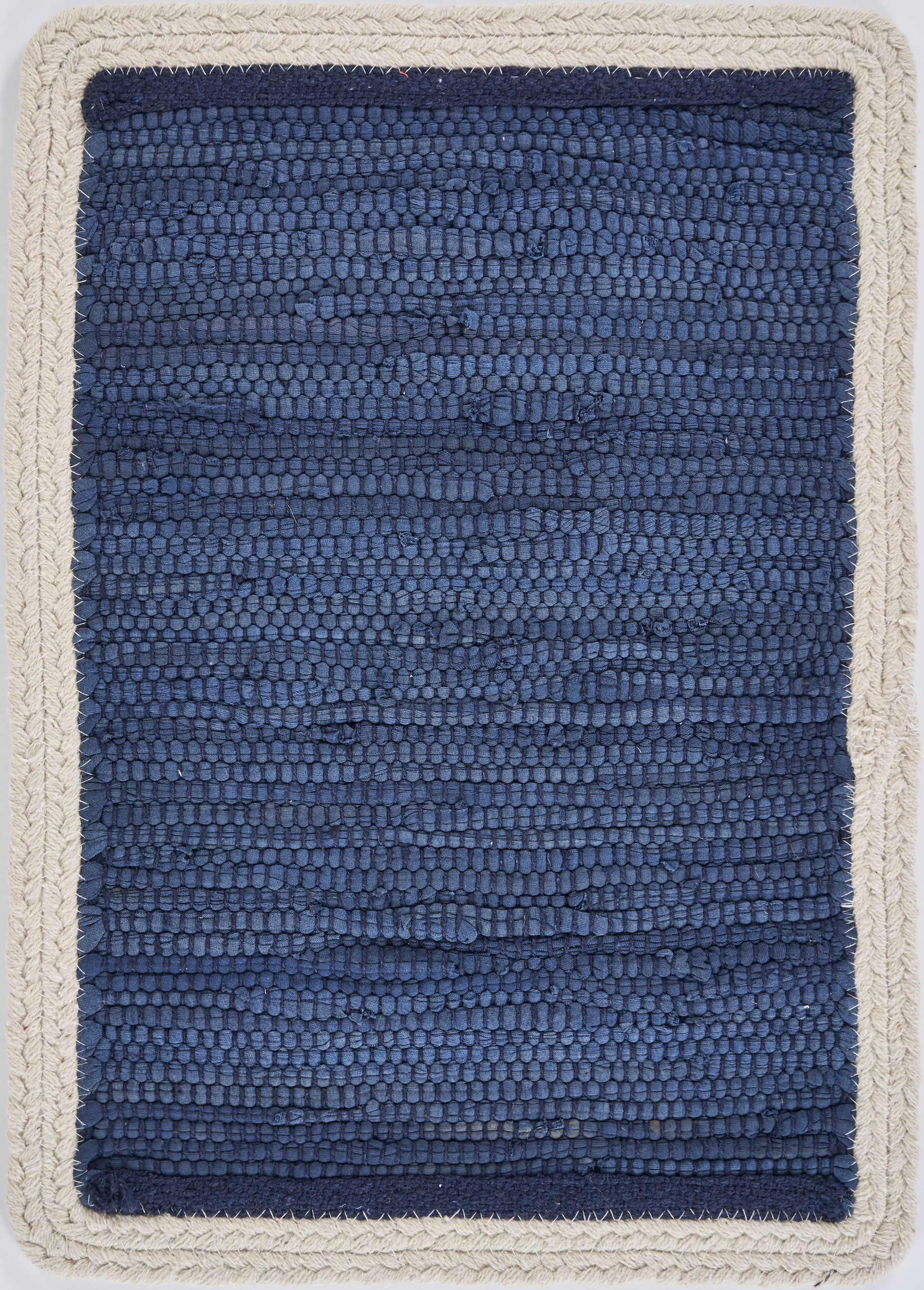 19" Set of Four Navy Blue And Natural Solid With Border Cotton Placemats-2
