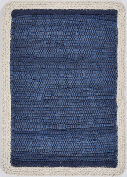 19" Set of Four Navy Blue And Natural Solid With Border Cotton Placemats-2