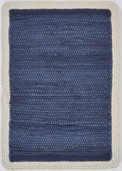 19" Set of Four Navy Blue And Natural Solid With Border Cotton Placemats-3