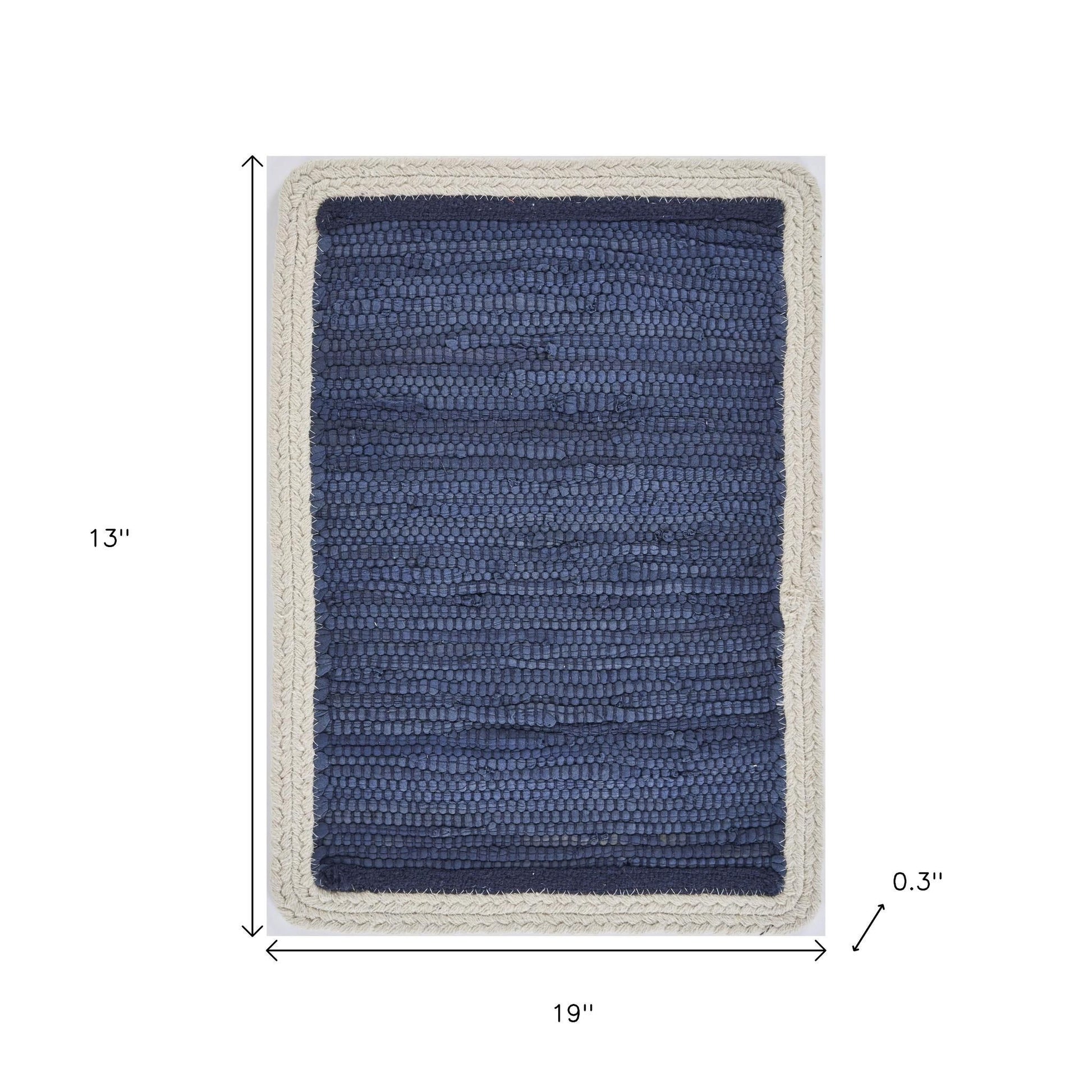 19" Set of Four Navy Blue And Natural Solid With Border Cotton Placemats-5