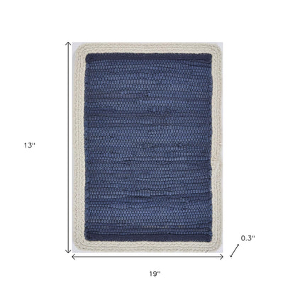 19" Set of Four Navy Blue And Natural Solid With Border Cotton Placemats-5