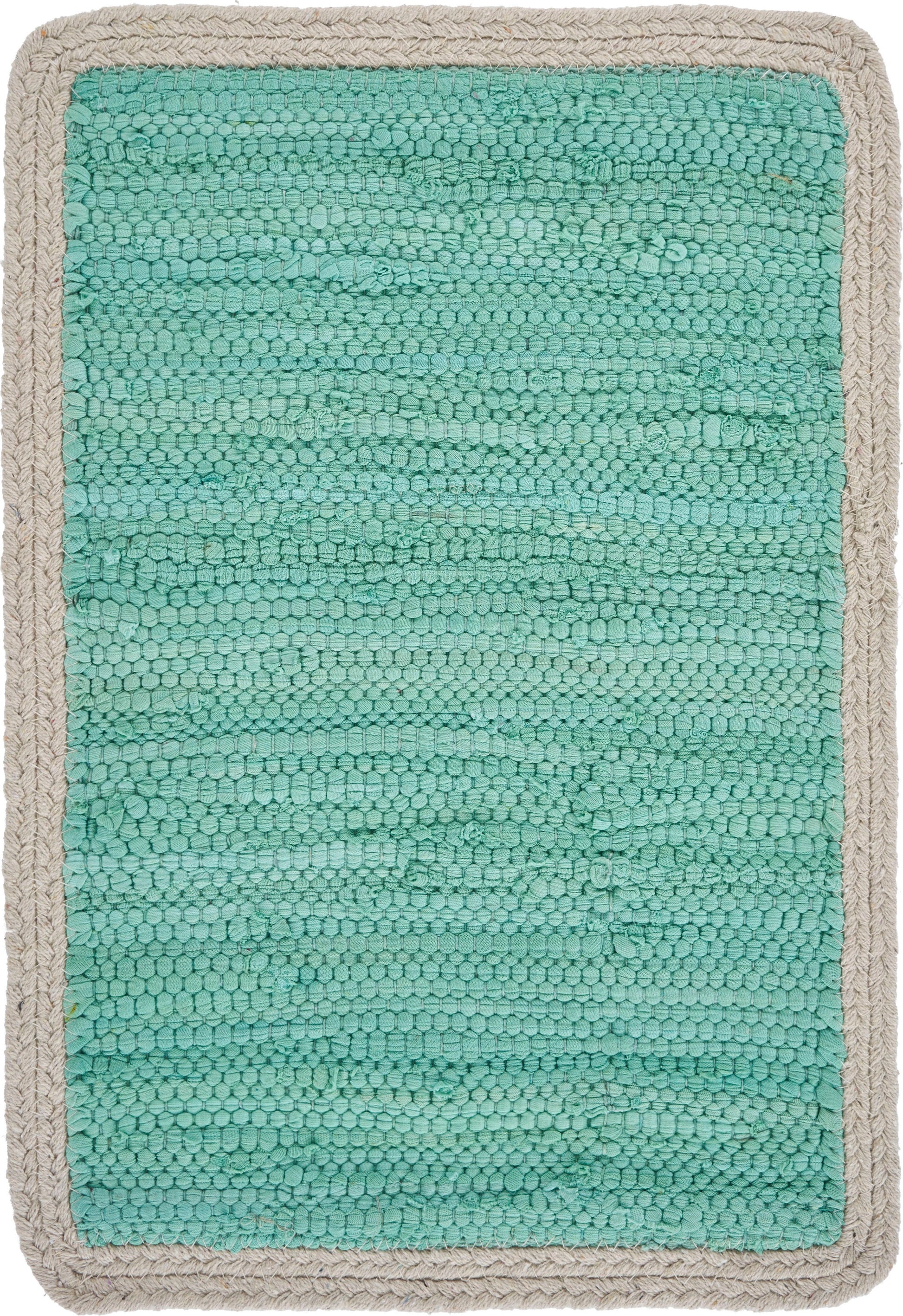 19" Set of Four Turquoise and Natural Solid With Border Cotton Placemats-2