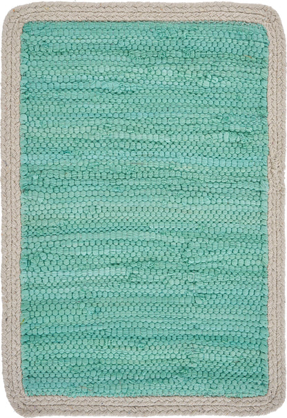 19" Set of Four Turquoise and Natural Solid With Border Cotton Placemats-2