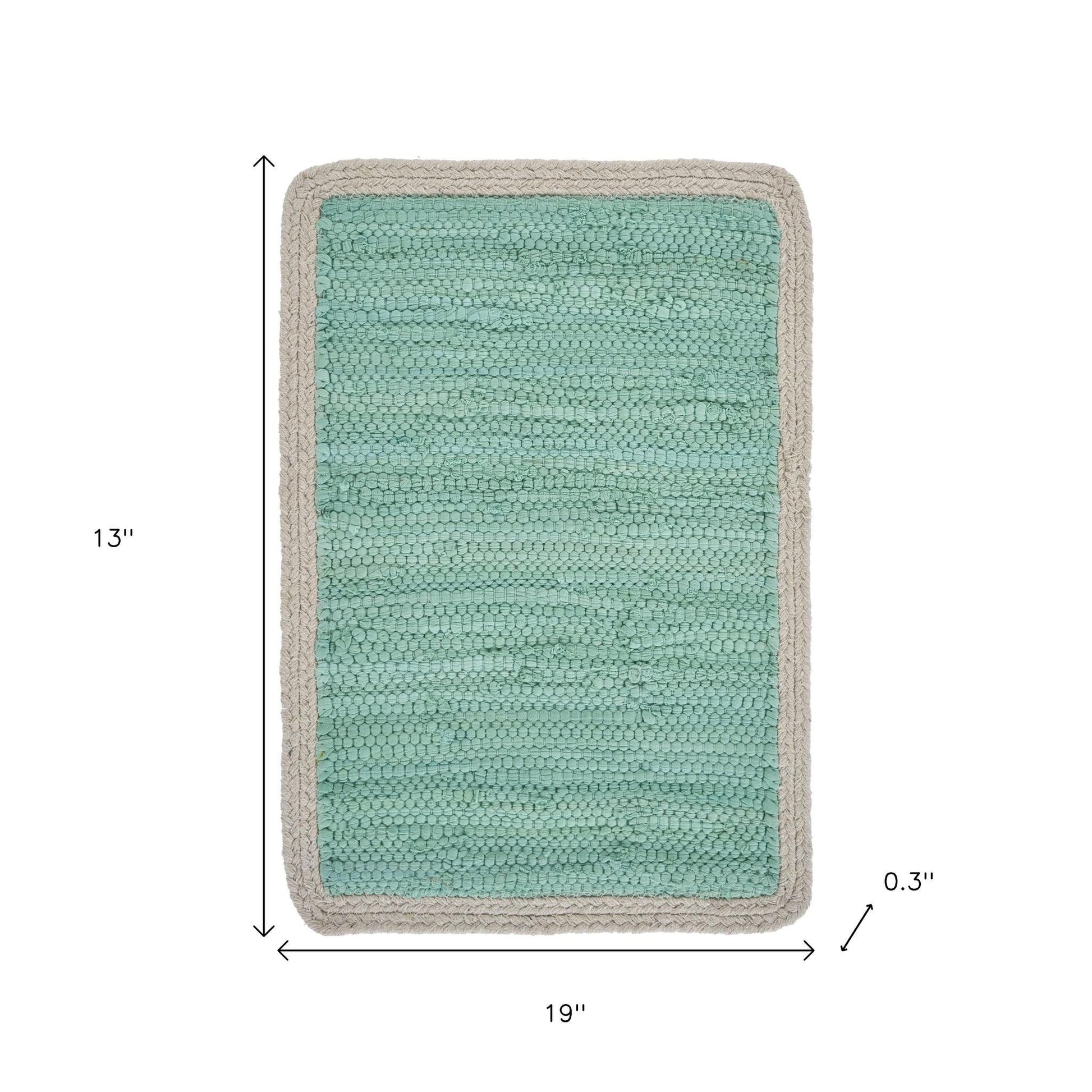 19" Set of Four Turquoise and Natural Solid With Border Cotton Placemats-5