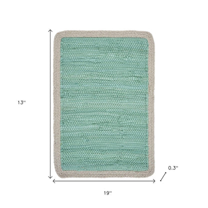 19" Set of Four Turquoise and Natural Solid With Border Cotton Placemats-5