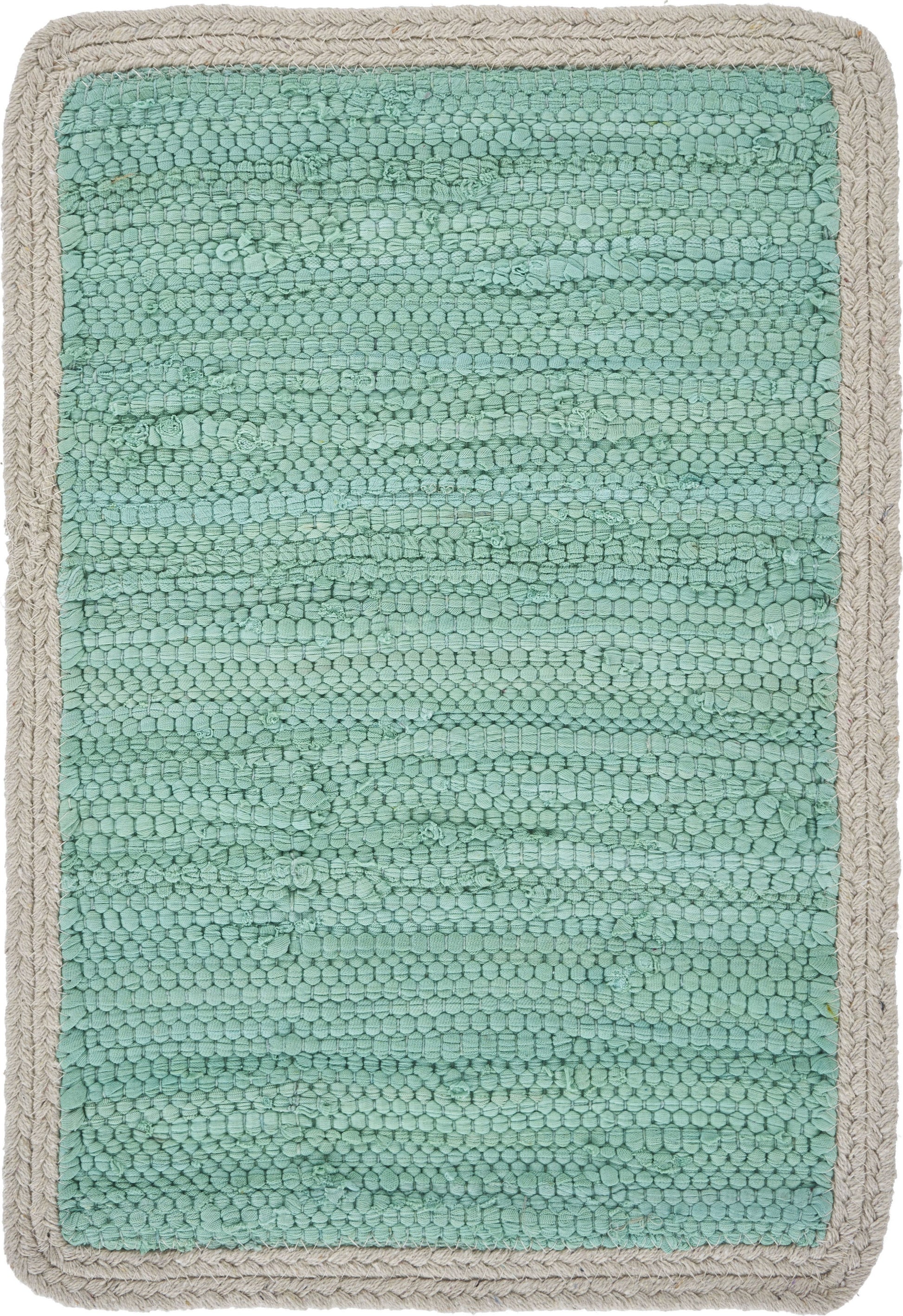 19" Set of Four Turquoise and Natural Solid With Border Cotton Placemats-3