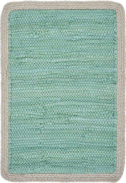 19" Set of Four Turquoise and Natural Solid With Border Cotton Placemats-3