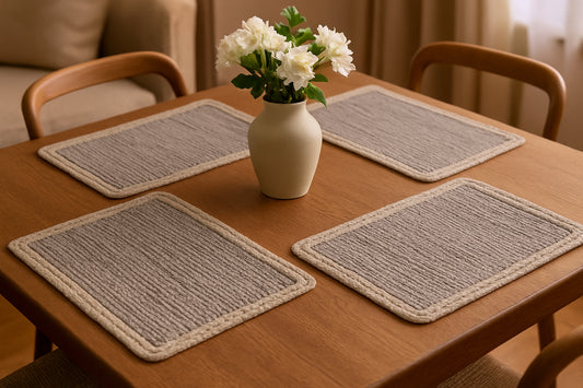 19" Set of Four Gray And Natural Cotton Placemats - Loft&Timber