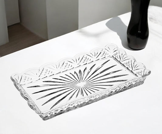 10" Clear Rectangular Cut Crystal Serving Tray - Loft&Timber