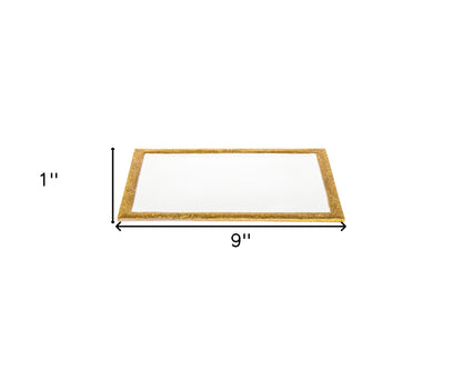 9" Gold and White Rectangular Metal Serving Tray - Loft&Timber