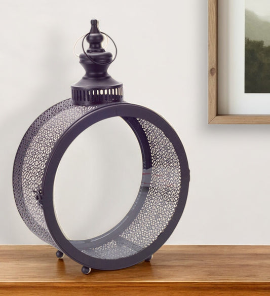 18" Black Ornate Metal Centerpiece Lantern Candle Holder - Loft&Timber