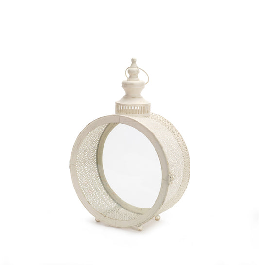 18" Ivory Ornate Metal Floor Lantern Candle Holder - Loft&Timber