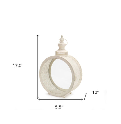 18" Ivory Ornate Metal Floor Lantern Candle Holder - Loft&Timber