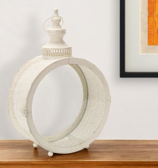18" Ivory Ornate Metal Floor Lantern Candle Holder - Loft&Timber