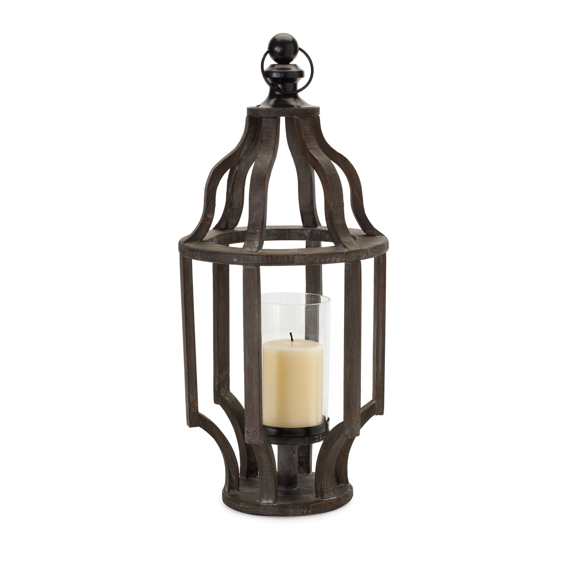 23" Black Geometric Wood And Glass Tabletop Lantern Candle Holder - Loft&Timber