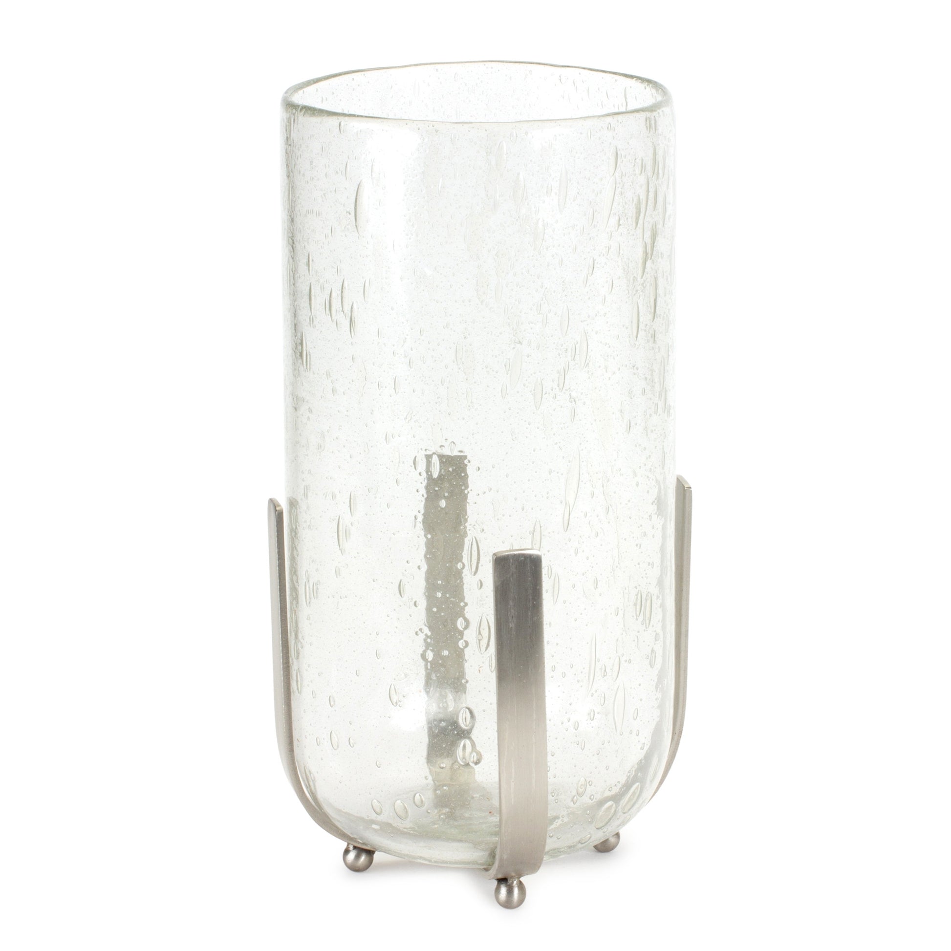 6" Silver And Clear Metal And Glass Tabletop Hurricane Candle Holder - Loft&Timber