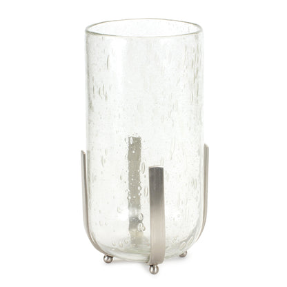 6" Silver And Clear Metal And Glass Tabletop Hurricane Candle Holder - Loft&Timber