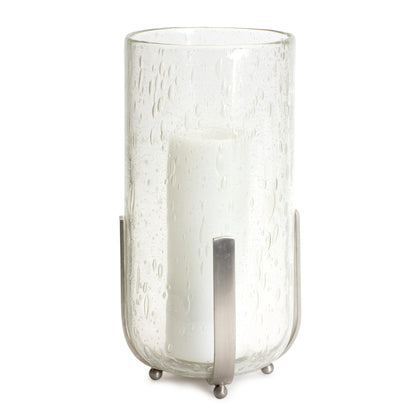 6" Silver And Clear Metal And Glass Tabletop Hurricane Candle Holder - Loft&Timber
