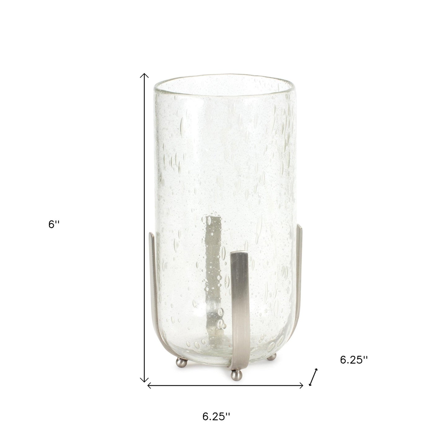 6" Silver And Clear Metal And Glass Tabletop Hurricane Candle Holder - Loft&Timber