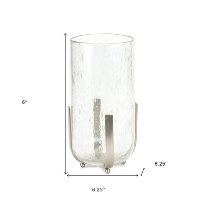 6" Silver And Clear Metal And Glass Tabletop Hurricane Candle Holder - Loft&Timber